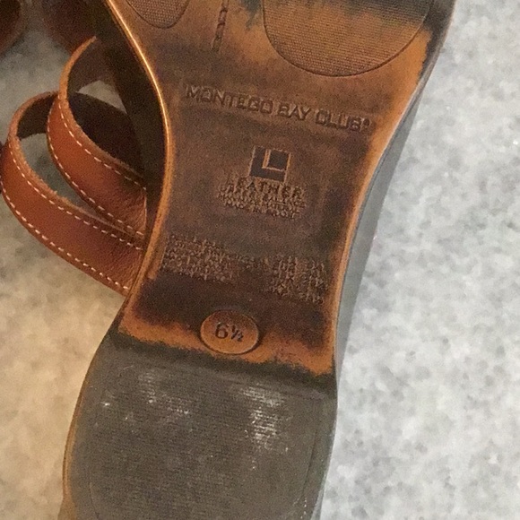 Montego Bay Club Brown Leather Criss Cross Platform Wedge Sandals Shoes 6.5 - Picture 5 of 5